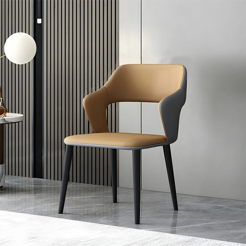 Dual-tone PU leather finish with curved back – set of dining chairs, kitchen chairs, black legs