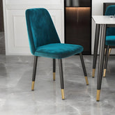 Teal velvet chair with gold-dipped legs, set of dining chairs, chair designs, plush seat.
