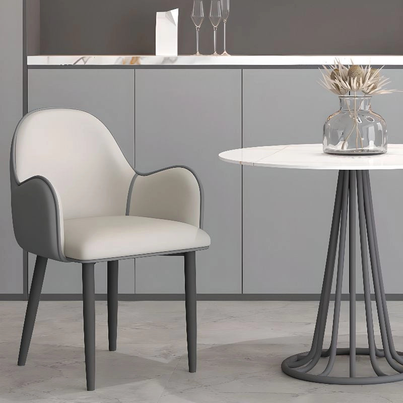Dual-tone cream and grey chair design + set of dining chairs + rounded back + faux leather