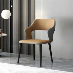 Dual-tone PU leather finish with curved back – set of dining chairs, kitchen chairs, black legs