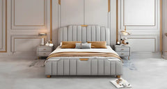 Grey scalloped headboard bed frame modern bed design plush leatherette finish