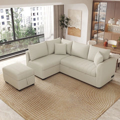 Horizontal-tufted backrest sofa sleeper with sleeper sofa feel in off-white fabric