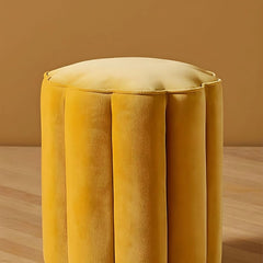 Round tufted pouffe stool, footstool ottoman, fabric ottoman, shown in yellow