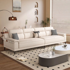 Off-white leatherette sofa with panel tufting, modern sofa design, settee design