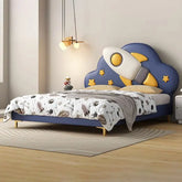 Space-themed rocket headboard kids bed children’s bed with mattress navy blue fabric