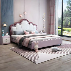 Petal-shaped headboard with lavender upholstery – kids bed + cute beds design