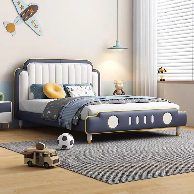 Car-themed kids bed with round cut-outs, bacchon ka bed, children’s bed with mattress
