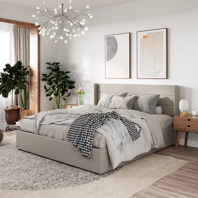 Beige wingback headboard bed photo – bed online + modern bed design + linen beige