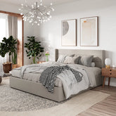 Beige wingback headboard bed photo – bed online + modern bed design + linen beige