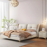 Ivory leatherette designer bed image with bed frame and new bed design elements