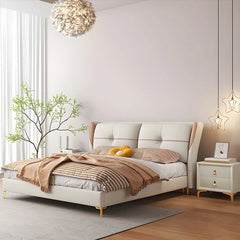 Ivory leatherette designer bed image with bed frame and new bed design elements