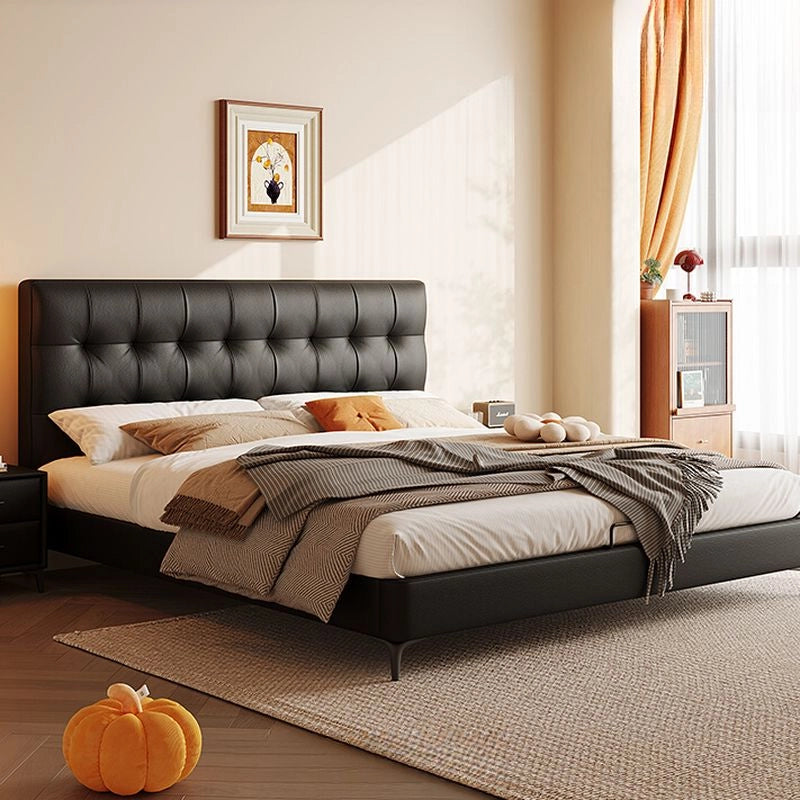Tufted headboard in leatherette, modern bed design, bed and cot, matte black legs