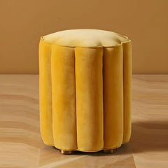 Velvet pouffe ottoman with scallop edge, pouf seat, footrest, in forest yellow shade