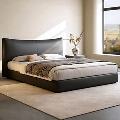 Curved headboard in matte black faux leather – new bed design, bed frame – queen size