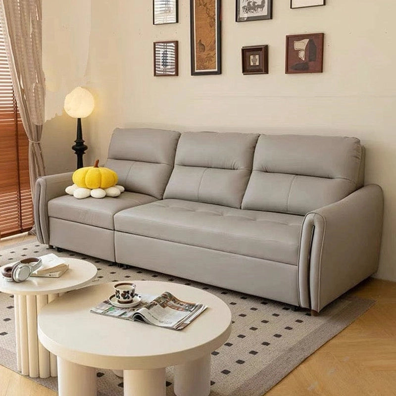 L-shaped beige sofa cum bed with faux leather, sofa bed couch, sleeper sofa, 3-seater