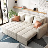 Clean-lined rectangular sofa cum bed design + convertible sofa bed + beige + 3 seater
