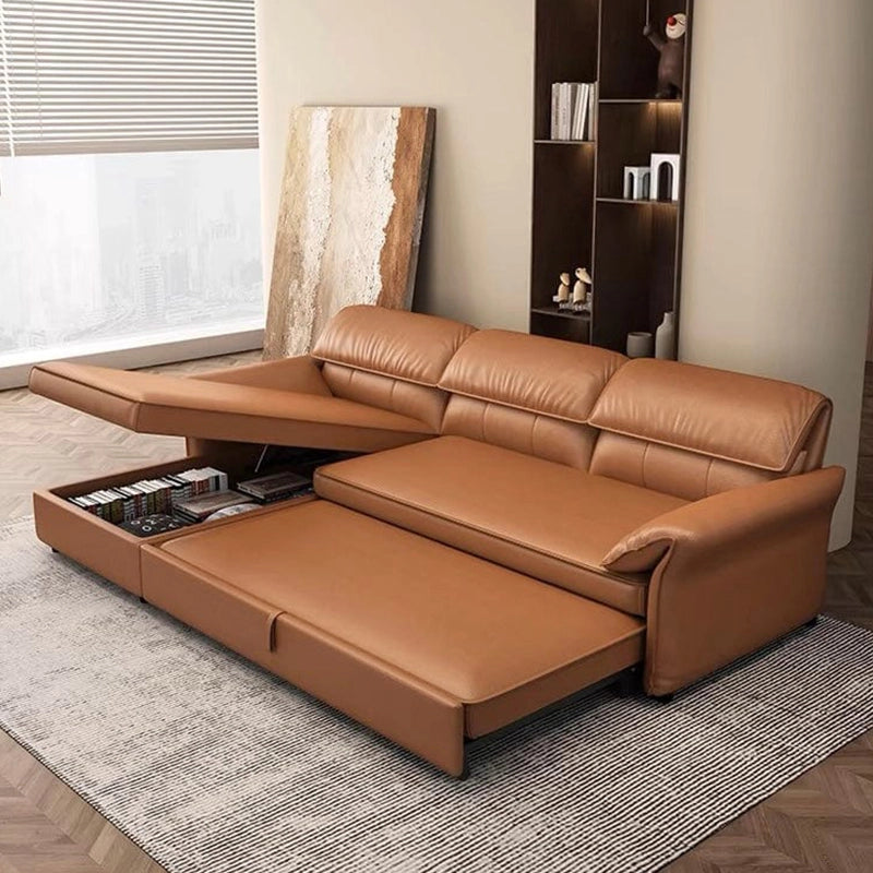 Tan leatherette modular design sofa cum bed couch sleeper – sofa cum bed design – 2+L shape