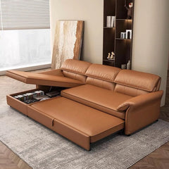 Tan leatherette modular design sofa cum bed couch sleeper – sofa cum bed design – 2+L shape