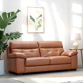 Tan brown leather sofa with broad arms – premium sofa, modern sofa design, 3 seater, leather