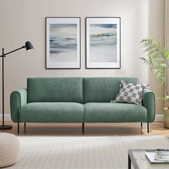 Sage green corduroy fabric couch with sleek legs – living room couch, modern sofa design