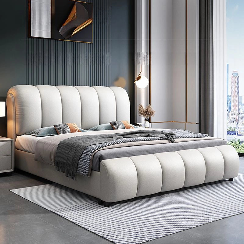 Vertical tufted headboard in off-white, modern bed design + hydraulic bed – king size fabric