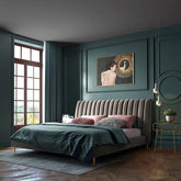 Rose-pink velvet bed image with bed frame and new bed design elements