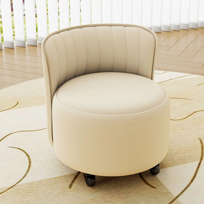 Compact barrel-style ottoman stool with channel stitching, ottoman, pouf ottoman, faux leather