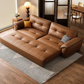 Tufted tan leatherette design sofa cum bed with sleeper sofa styling – convertible couch sleeper