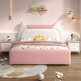 Cat-ear headboard with faux leather, kids bedroom furniture, childrens bed, pink