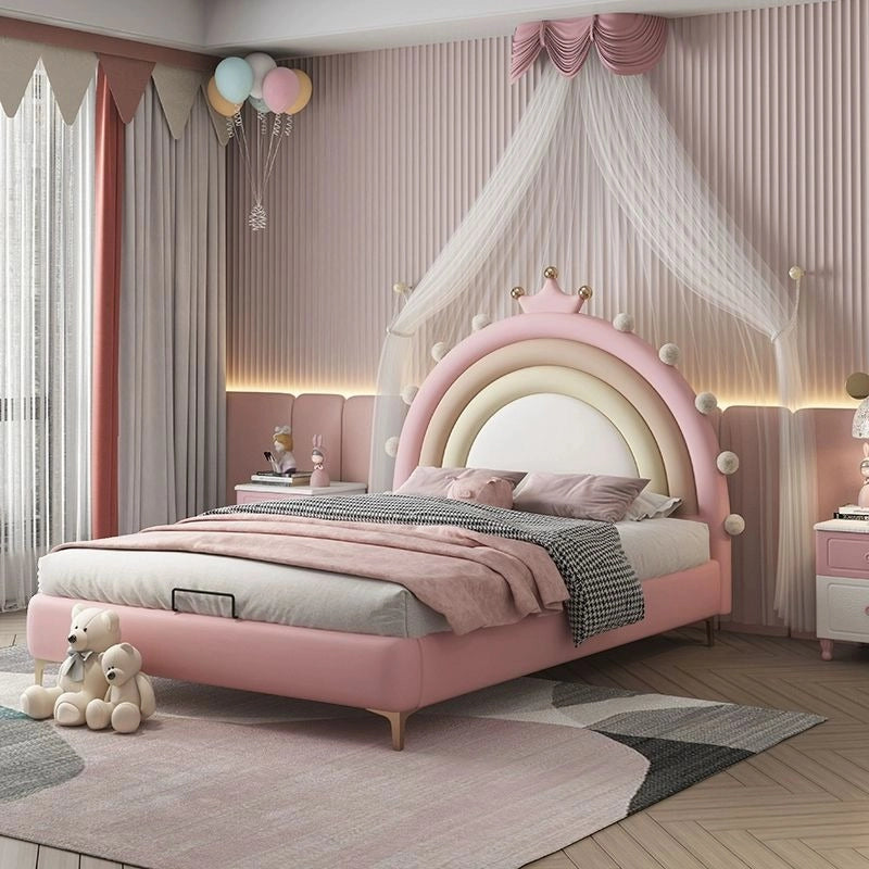 Crown-topped rainbow headboard design with Custom Tailored to Order and children’s bed with mattress