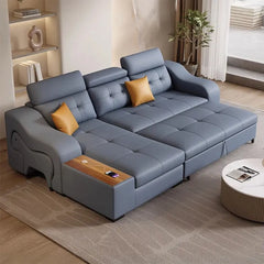 L-shaped faux leather design with convertible pull-out—sofa cum bed design, couch bed, 2+L Shape sofa