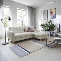 Cream L shape convertible sofa bed with sofa cum bed and sleeper sofa, 3-seater wood frame