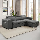 Right‑hand L shape with tufted seats, sofa cum bed design, convertible, faux leather, grey