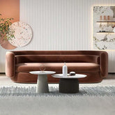 Plush sculptural sofa set with terracotta tones, velvet sofa, 3 seater couch, curved design