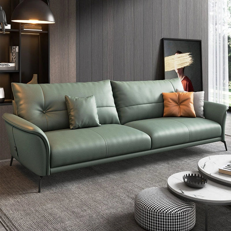 Sage green leather sofa design, stylish sofa design, 3 seater, metal legs