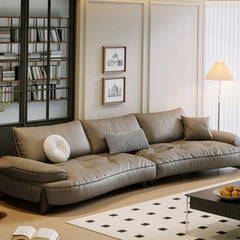 Rounded wood legs & soft arms – contemporary sofa design & leather sofa, mocha tone