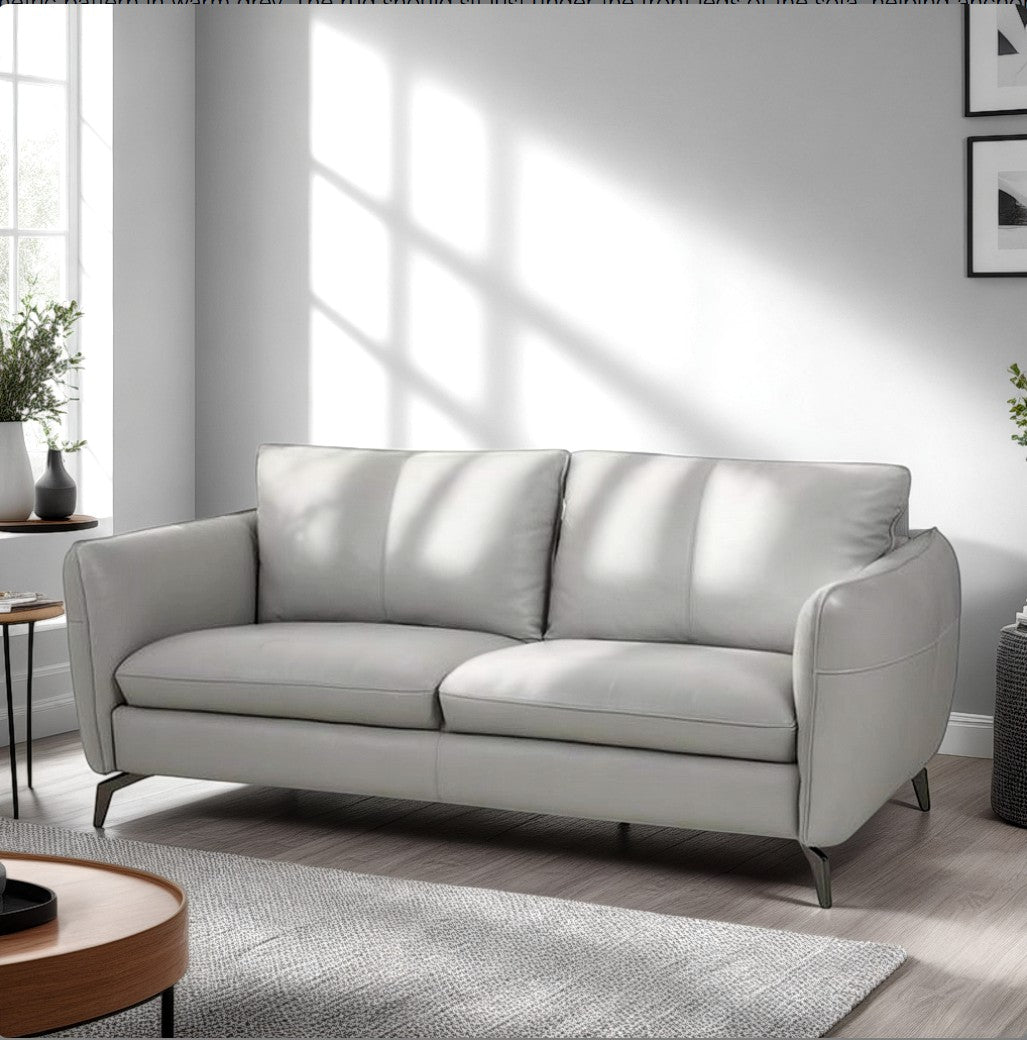 Light grey leather sofa with minimalist piping – stylish sofa design & premium sofa, 3 seater