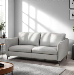 Light grey leather sofa with minimalist piping – stylish sofa design & premium sofa, 3 seater