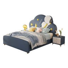 Side view of cloud headboard bed in space theme, children’s bedroom furniture, kids bed