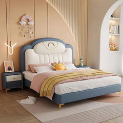 Pastel blue bed frame, Made to Order Custom Designed, queen size kids bed, painted wood detail