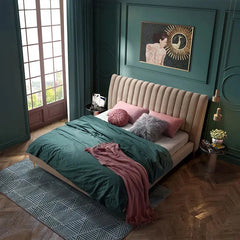 Vertically tufted headboard photo in master bedroom bed design and cot design