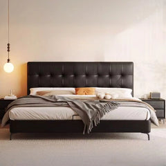 Black faux leather finish, new bed design, cot design, king size frame