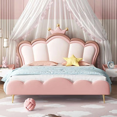 Scalloped footboard in pastel finish, children's bed with mattress, bacchon ka bed, metal legs