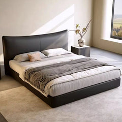 Sculptural platform structure – modern bed design, master bedroom bed design – faux leather