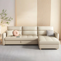 Pullout sleeper in faux leather finish – convertible sofa bed, l shape sofa cum bed