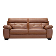 Smooth leather couch close-up – stylish sofa design, pure leather couch, arm detail, tan