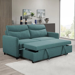 Pull-out sleeper sofa cum bed in teal – sleeper sofa, sofacumbed with cylindrical black legs