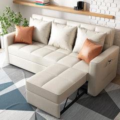 Tufted backrest and seat cushion + couch sleeper + soft upholstery + wooden frame