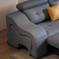 Tufted adjustable headrest view—sofa cum bed, sofa cumm bed, beige pastel leatherette