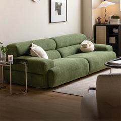 Rounded pillow arm moss sofa front photo – stylish sofa design, cloth sofa, 3 seater couch